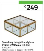 Jewellery Box Gold & Glass L15cm x W15cm x H5.5cm