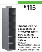 Spaceo Granit Non Woven Fabric 4 Box For Clothes Hanging Shelf H94cm x W30cm x D30cm