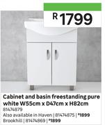 Cabinet & Basin Freestanding Pure White W55cm x D47cm x H82cm