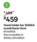 Sensea Scandi Black 45cm Towel Holder Bar