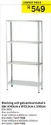 Shelving Unit Galvanized Metal 4 Tier H145cm x W72.5cm x D30cm