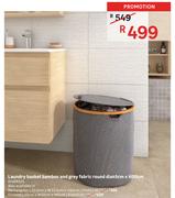 Laundry Basket Bamboo & Grey Fabric Crossed L50cm x W40cm x H61cm