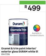 Duram White Interior/Exterior Gloss Enamel & Trim Paint-5L