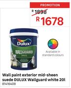 Dulux Wallguard White Mid Sheen Suede Exterior Wall Paint-20L