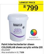 Colourlab Sheen Acrylic White Sheen Paint Interior/Exterior-20L