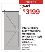 Interior Sliding Door With Sliding Mechanism Cottage Barn Style W920mm x H2100mm