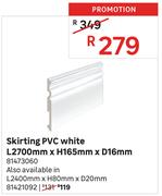 Skirting PVC White L2700mm x H165mm x D16mm