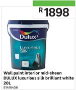 Dulux 20L Luxurious Silk Brilliant White Mid Sheen Interior Wall Paint
