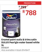 Dulux 5L Pearlglo Water Based White Walls & Trims Satin Enamel Paint