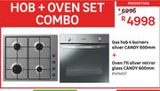Candy 600mm Silver 4 Burners Gas Hob + Candy 600mm Silver Mirror Glass 71L Oven-Combo