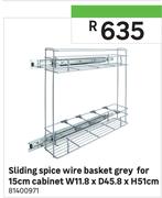 Sliding Spice Wire Basket Grey For 15cm Cabinet W11.8 x D45.8 x H51cm