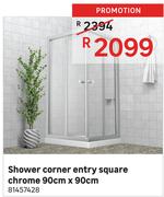 Shower Corner Entry Square Chrome 90cm x 90cm