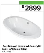 Bathtub Oval Cowrie White Acrylic Built In 180cm x 96cm