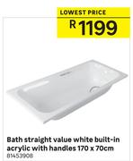Bath Straight Value White Built In Acrylic With Handles 170 x 70cm