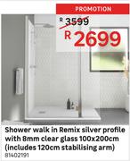 Shower Walk In Remix Silver Profile With 8mm Clear Gloss 100 x 200cm