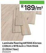 Artens Kinross Laminate Flooring L129cm x W19.4cm x 7mm Thick (2.252 Sqm/Box)-Per Sqm