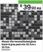 Mosaic Tile Reconstituted Glass Black & Grey Pool Mix 32.7cm x 32.7cm Each
