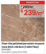 Floor Tile Polished Porcelain Museum Noce 60.8cm x 60.8cm (1.48 Sqm/Box)-Per Sqm