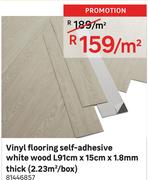 Vinyl Flooring Self Adhesive White Wood L91cm x 15cm x 1.8mm Thick (2.23 Sqm/Box)-Per Sqm