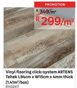 Artens Tehek Click System Vinyl Flooring L94cm x W15cm x 4mm Thick (1.41 Sqm/Box)-Per Sqm