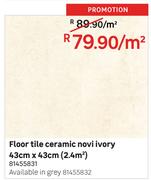 Floor Tile Ceramic Novi Ivory 43cm x 43cm (2.4 Sqm)-Per Sqm