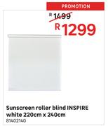 Inspire White Sunscreen Roller Blind 220cm x 240cm