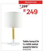 Table Lamp E14 1 x 40W Metal Wood & Fabric