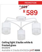 Ceiling Light 5 Bulbs White & Frosted Glass