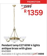 Pendant Lamp E27 60W 6 Lights Antique Brass With Glass