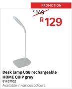 Home Quip Grey USB Rechargeable Desk Lamp