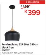 Pendant Lamp E27 60W D30cm Black Iron