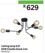 Ceiling Lamp E27 60W 6 Bulbs Black Iron