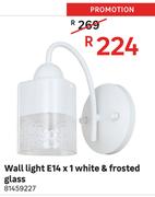 Wall Light E14 x 1 White & Frosted Glass