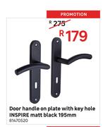 Inspire Door Handle On Plate With Key Hole (Matt Black) 195mm