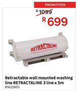 Retractaline Rectractable Wall Mounted Washing Line 3 Line x 5m