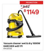 Karcher Vacuum Cleaner (Wet & Dry) 1000W WD3 17L