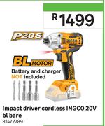 Ingco Impact Driver (Cordless) 20V bl Bare
