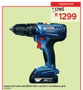 Bosch Impact Drill With Case 18V 1 x 2.0Ah Li-Ion Battery Pack