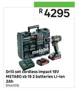 Metabo Drill Set Cordless Impact 18V sb 18 Batteries Li-ion 2Ah