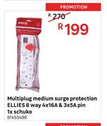 Ellies Multiplug Medium Surge Protection 8 Way 4x16A & 3x5A Pin 1x Schuko
