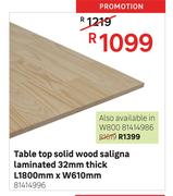 Table Top Solid Wood Saligna Laminated 32mm Thick L1800mm x W610mm