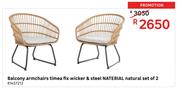 Naterial Balcony Armchairs Timea Fix Wicker & Steel Natural Set Of 2