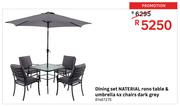 Naterial Dining Set Rono Table & Umbrella 4x Chairs (Dark Grey)