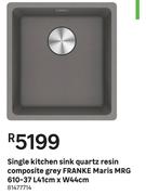 Franke Single Kitchen Sink Quartz Resin Composite Grey Maris MRG 610-37 81477714