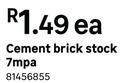 Cement Brick Stock 7 Mpa 81456855-Each