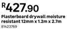 Plasterboard Drywall Moisture Resistant 12mm x 1.2m x 2.7m 81423769