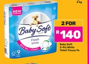 Baby Soft 2 Ply White Toilet Tissue-For 2 x 9s