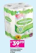 Twinsaver Kitchen Towel Roll White 4 Pack-Each