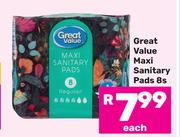 Great Value Maxi Sanitary Pads-8s Each