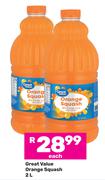 Great Value Orange Squash-2L Each